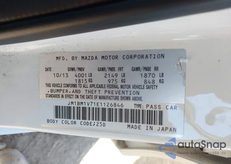 2014 Mazda Mazda3 I Touring from USA, damaged, VIN JM1BM1V71E1126846